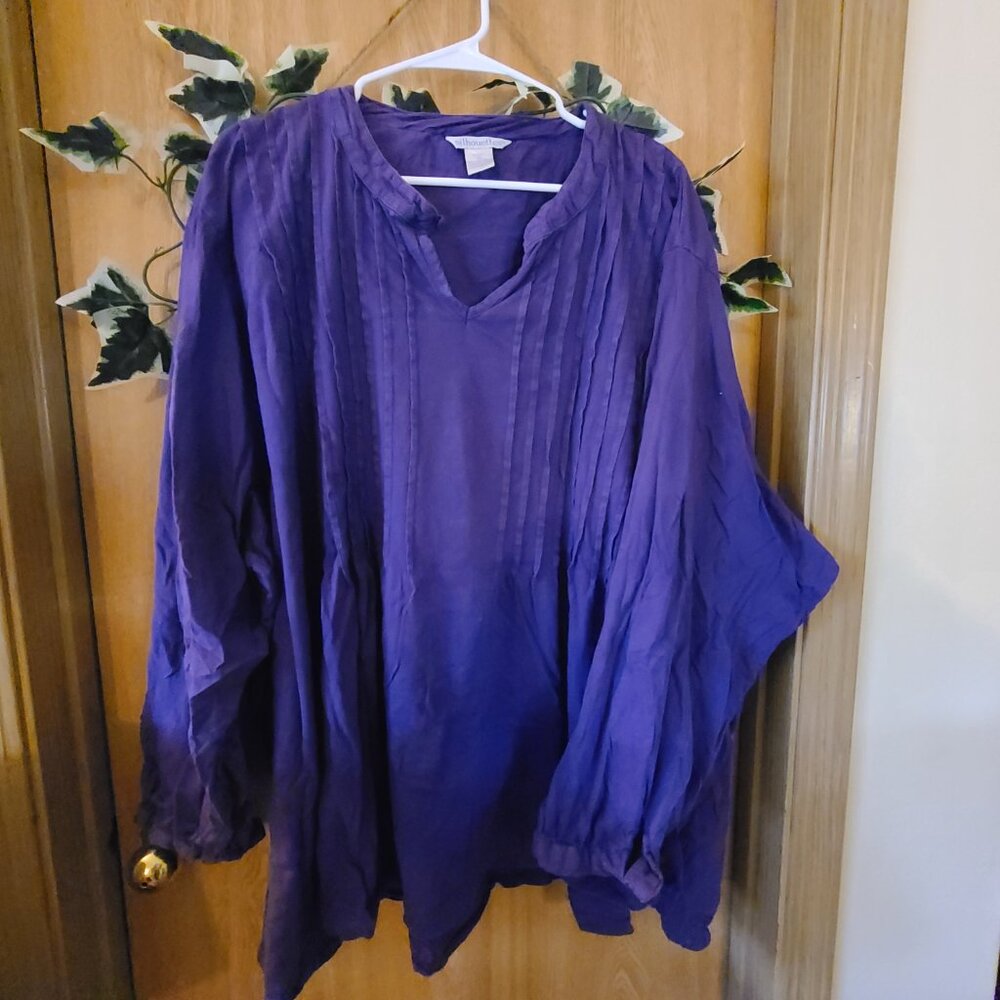 Sihouettes Purple Long Sleeve V-Neck Plus Size 100% Cotton Purple Blouse 5x